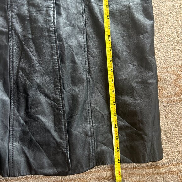 Vintage 90s Matrix Grunge Trench Coat Genuine Leather Black Oversized Women's M - Picture 15 of 16